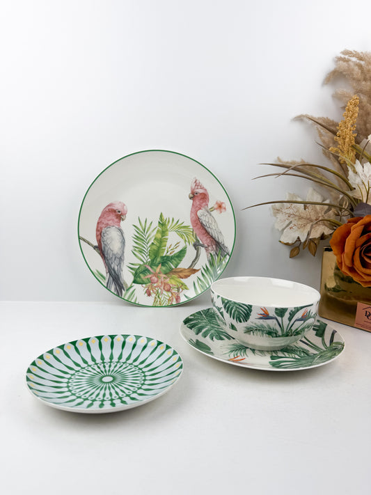 Service de table 24 pièces en porcelaine fine, alliant luxe et élégance de motif jungle