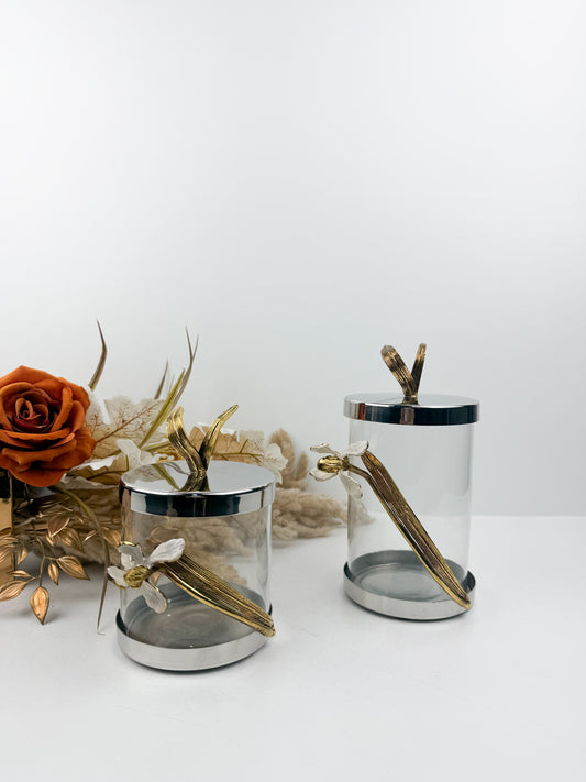Ensemble de bonbonnières en verre et métal