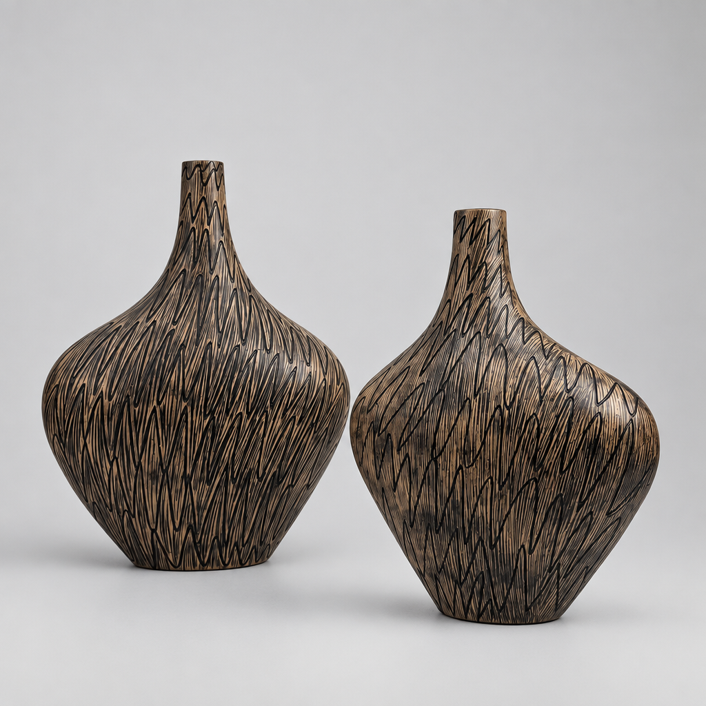 Duo de vases décoratifs en résine Sculptée.
