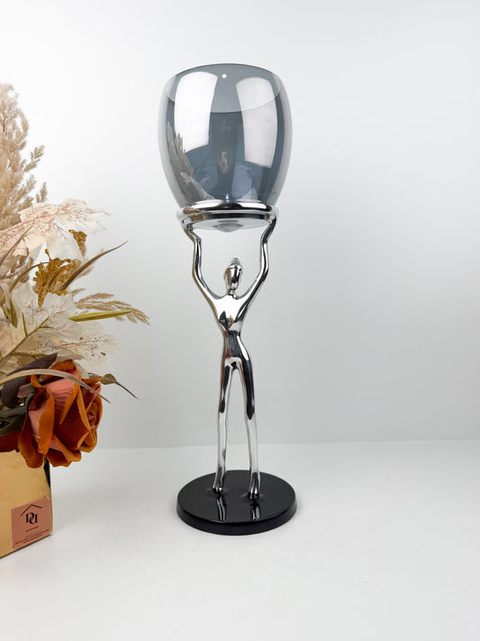 Bougeoir décoratif argenté au design moderne et élégant en cuivre