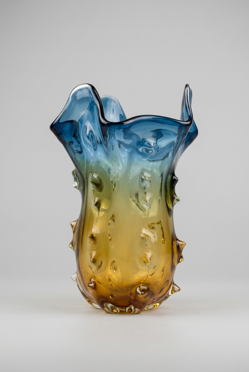 Superbe vase en verre soufflé artisanal.