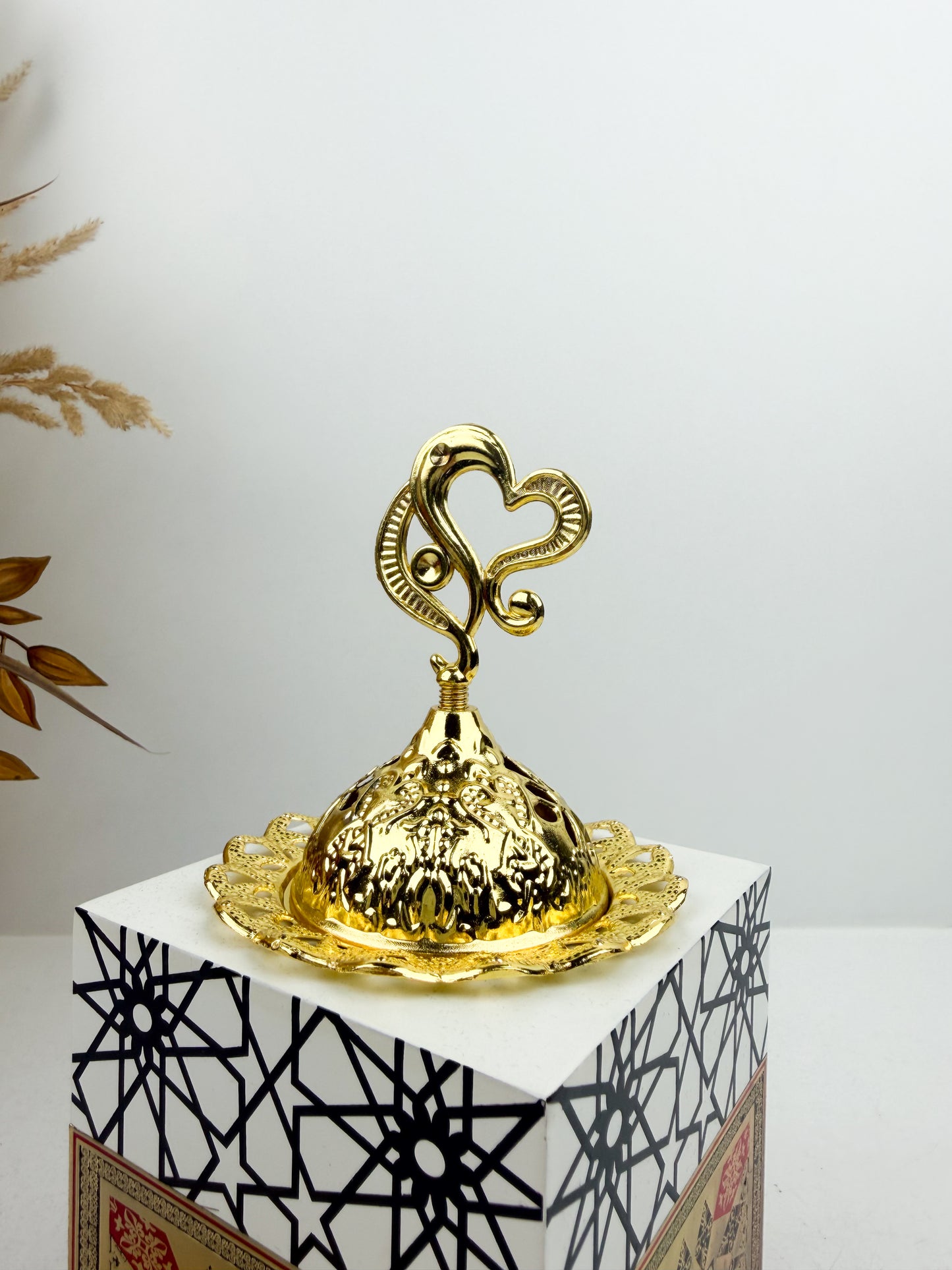 Brûleur d'encens en bois avec couvercle et pince en métal