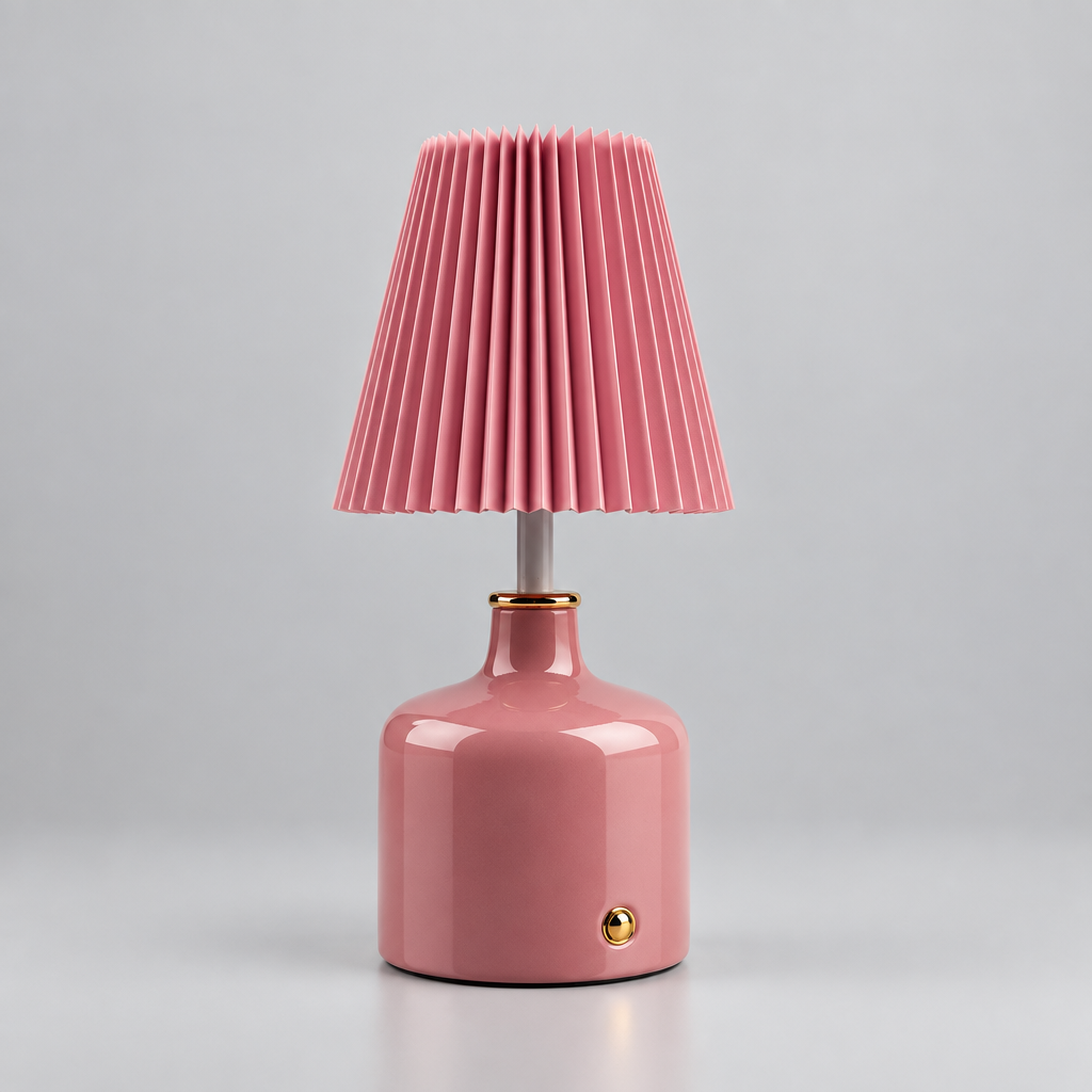 Lampe à Poser Sans Fil Rechargeable de pied céramique rose élégant.