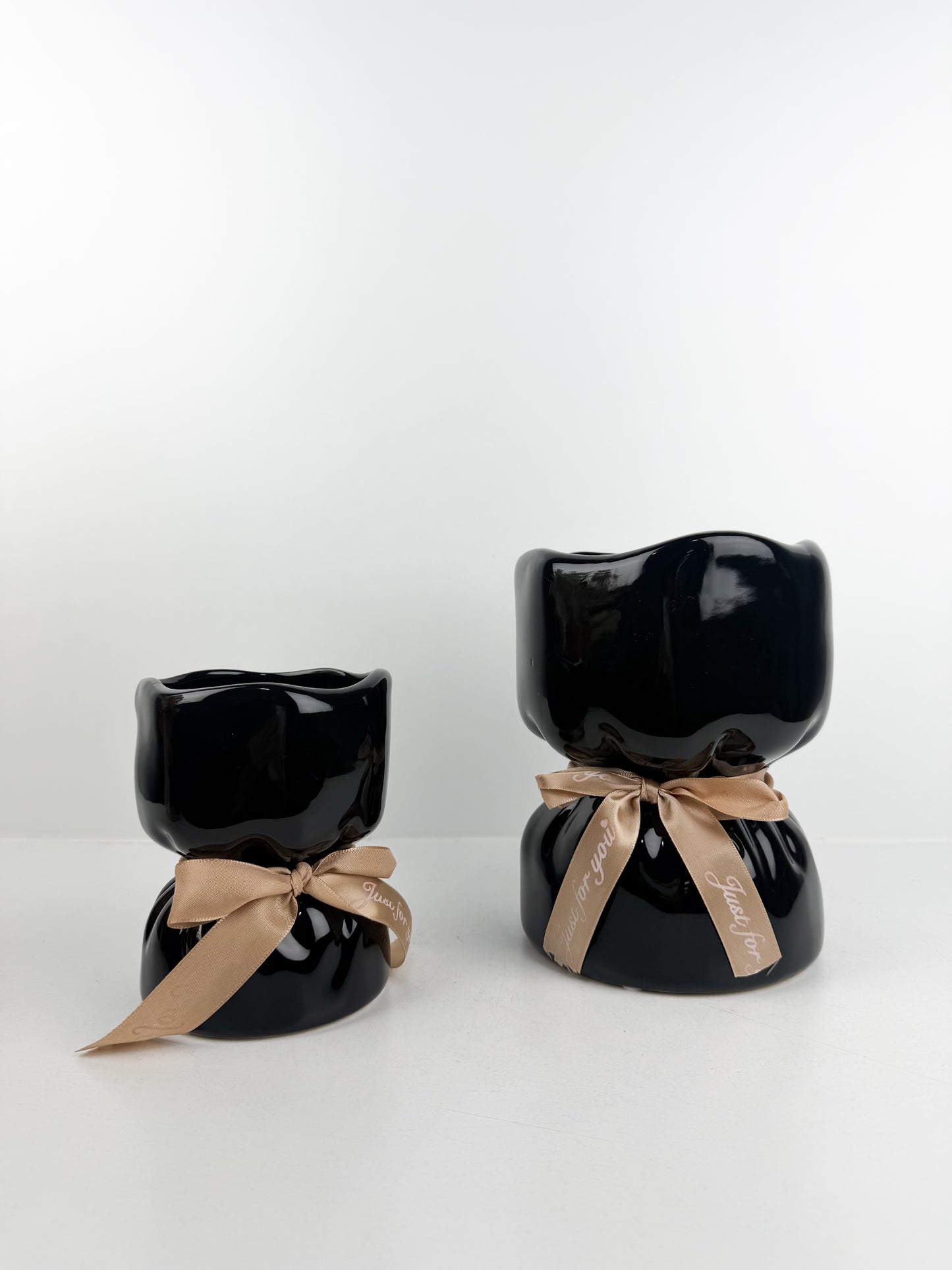 Duo vase décoratif en céramique noire brillante lisse et éclatante crée une élégance intemporelle