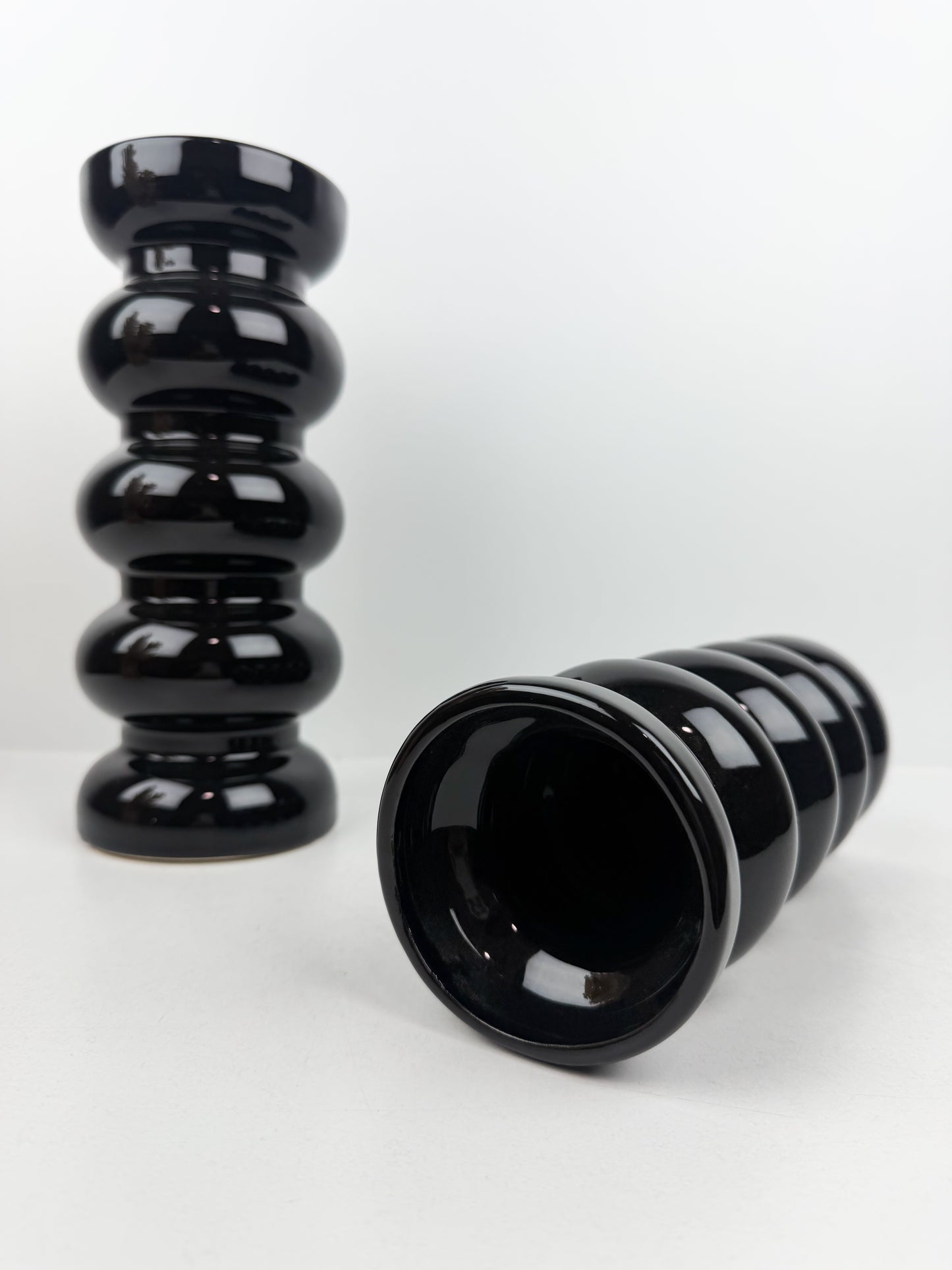 Duo vase émaillée noir