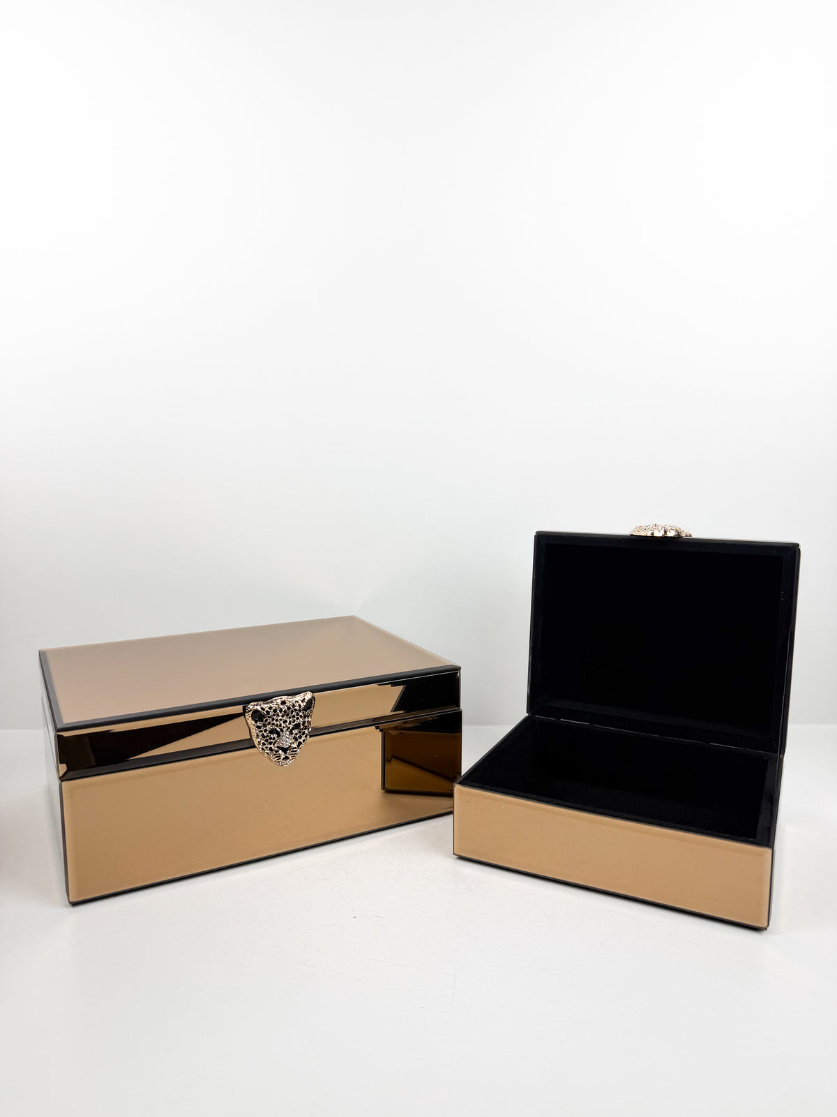 Duo de boîtes à bijoux rangement luxe bronze.