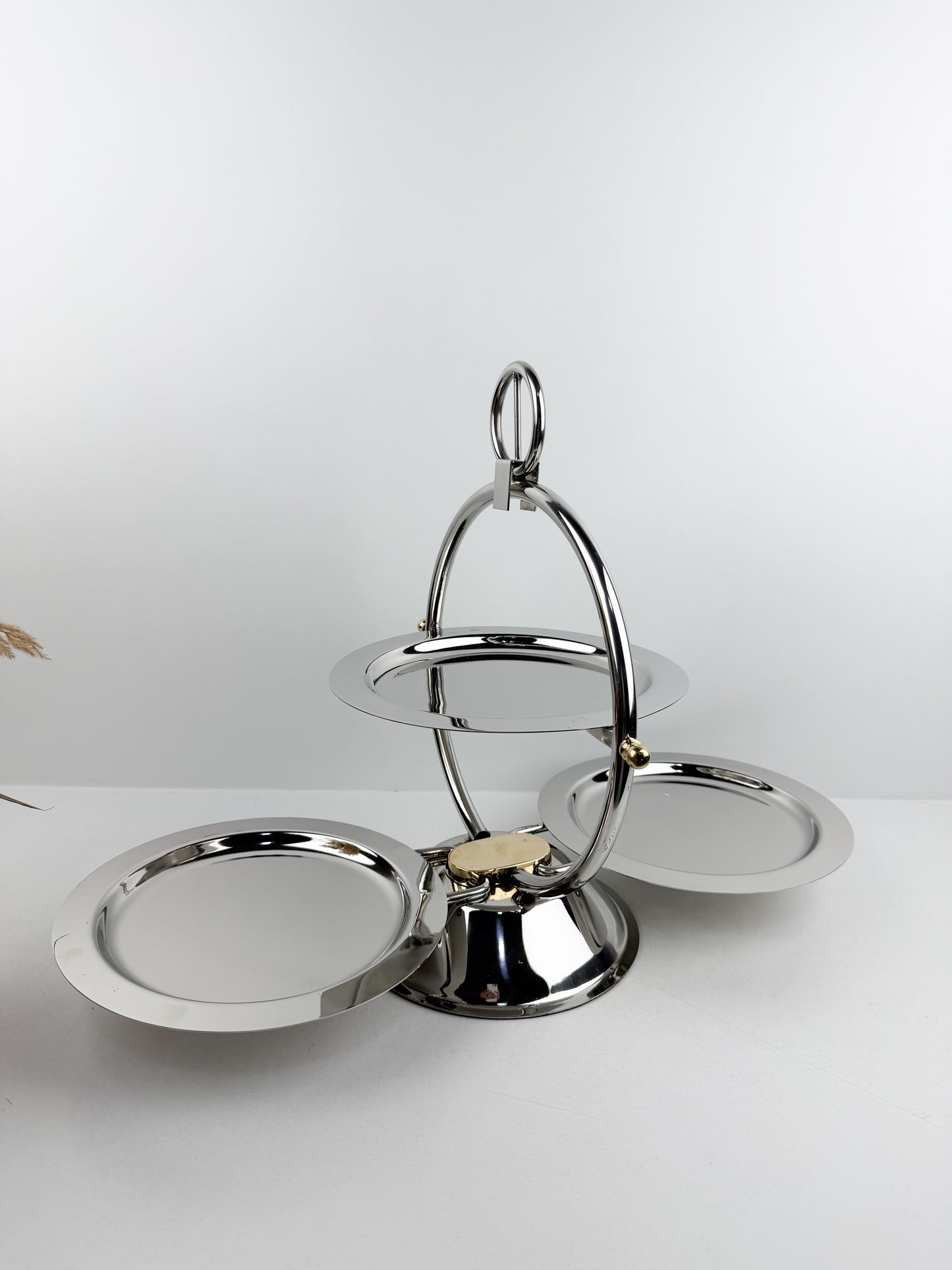 Présentoir à gâteaux pliable à trois étages , acier inoxydable poli miroir