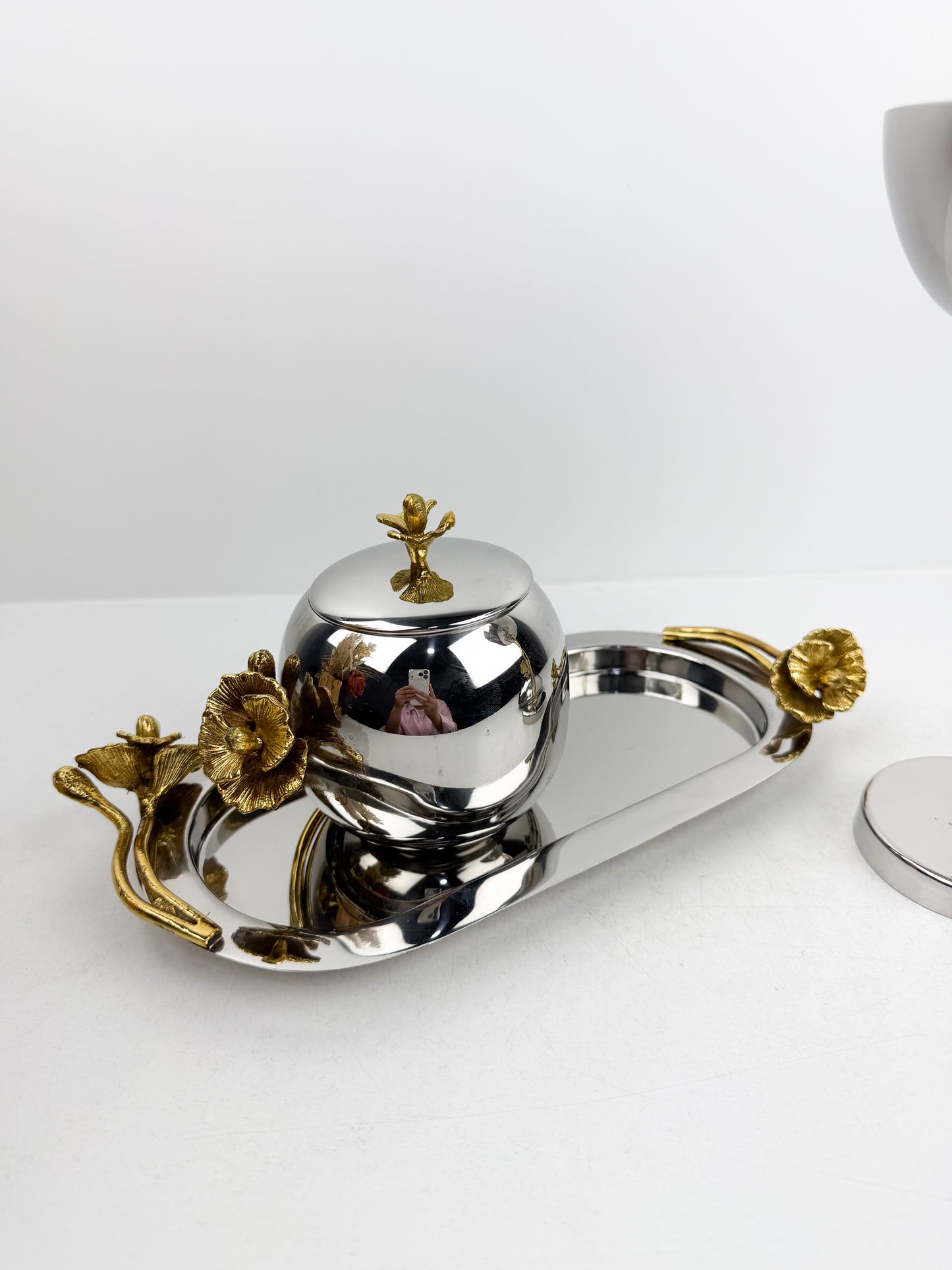 Ensemble de brûleur d'encens élégant en métal argenté