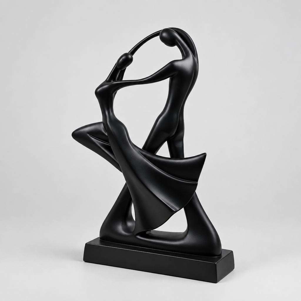 Duo de sculpture décorative entrelacées dans une posture de danse fluide et élégante.