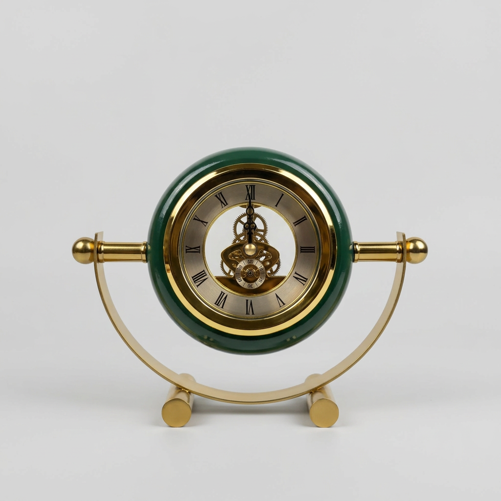 Horloge de table en métal doré de contour en vert élégant.