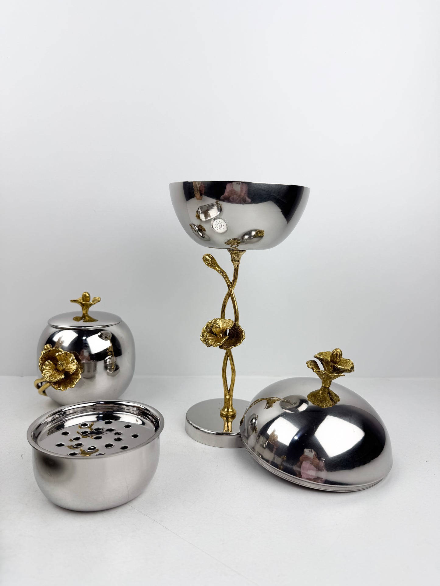 Ensemble de brûleur d'encens élégant en métal argenté