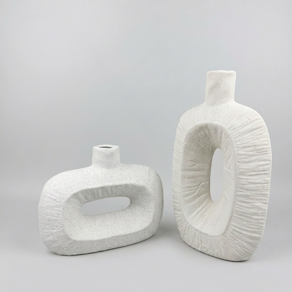 Duo vase décoratif  en pierre beige