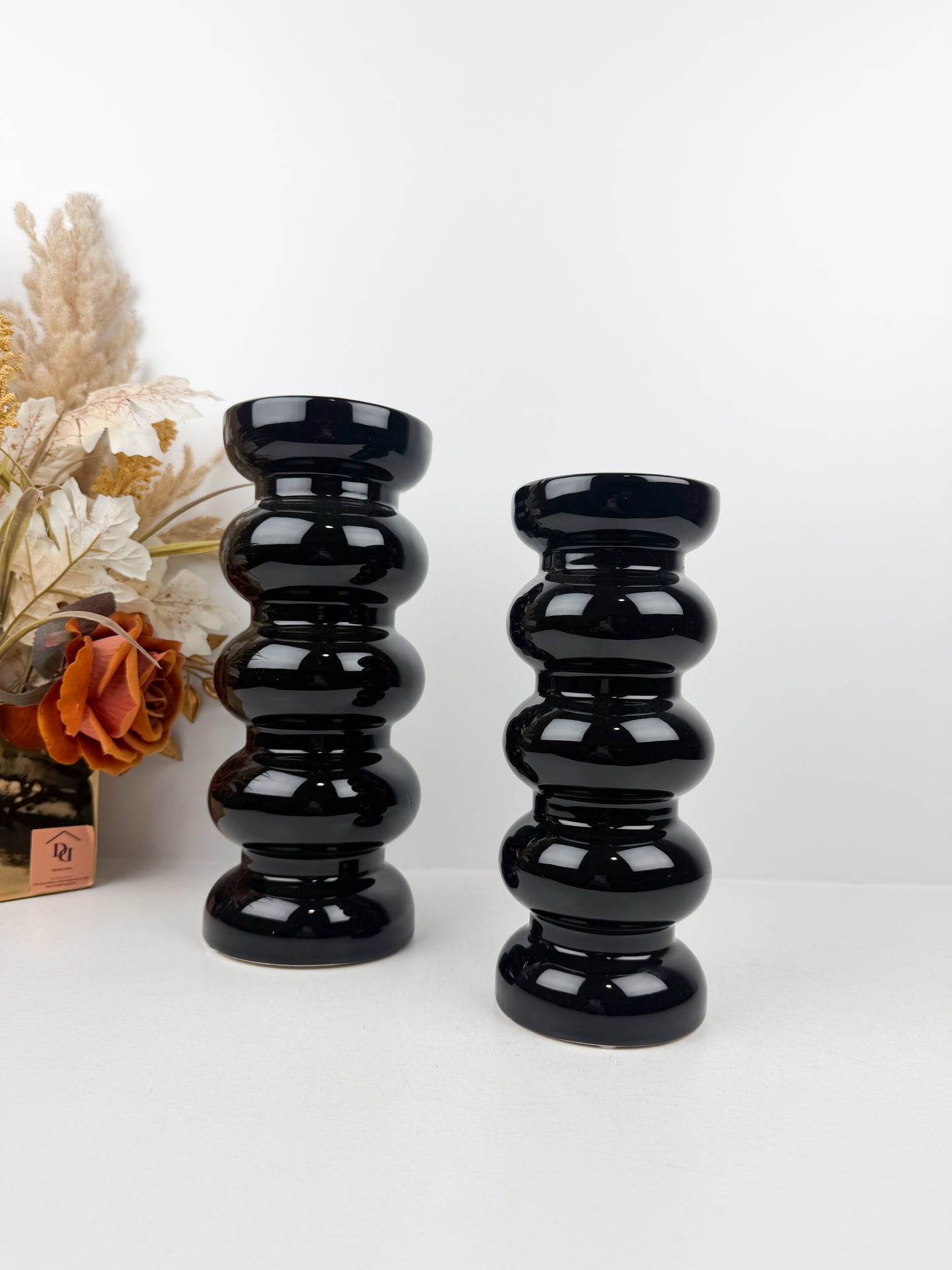 Duo vase émaillée noir