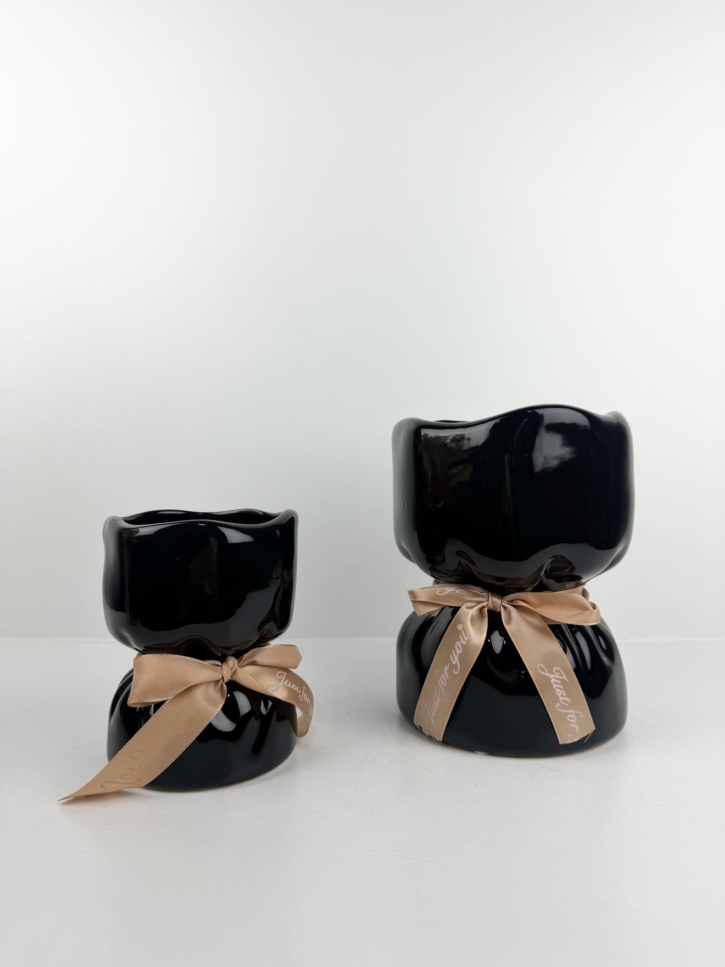 Duo vase décoratif en céramique noire brillante lisse et éclatante crée une élégance intemporelle