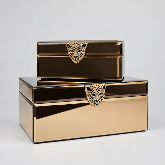 Duo de boîtes à bijoux rangement luxe bronze.