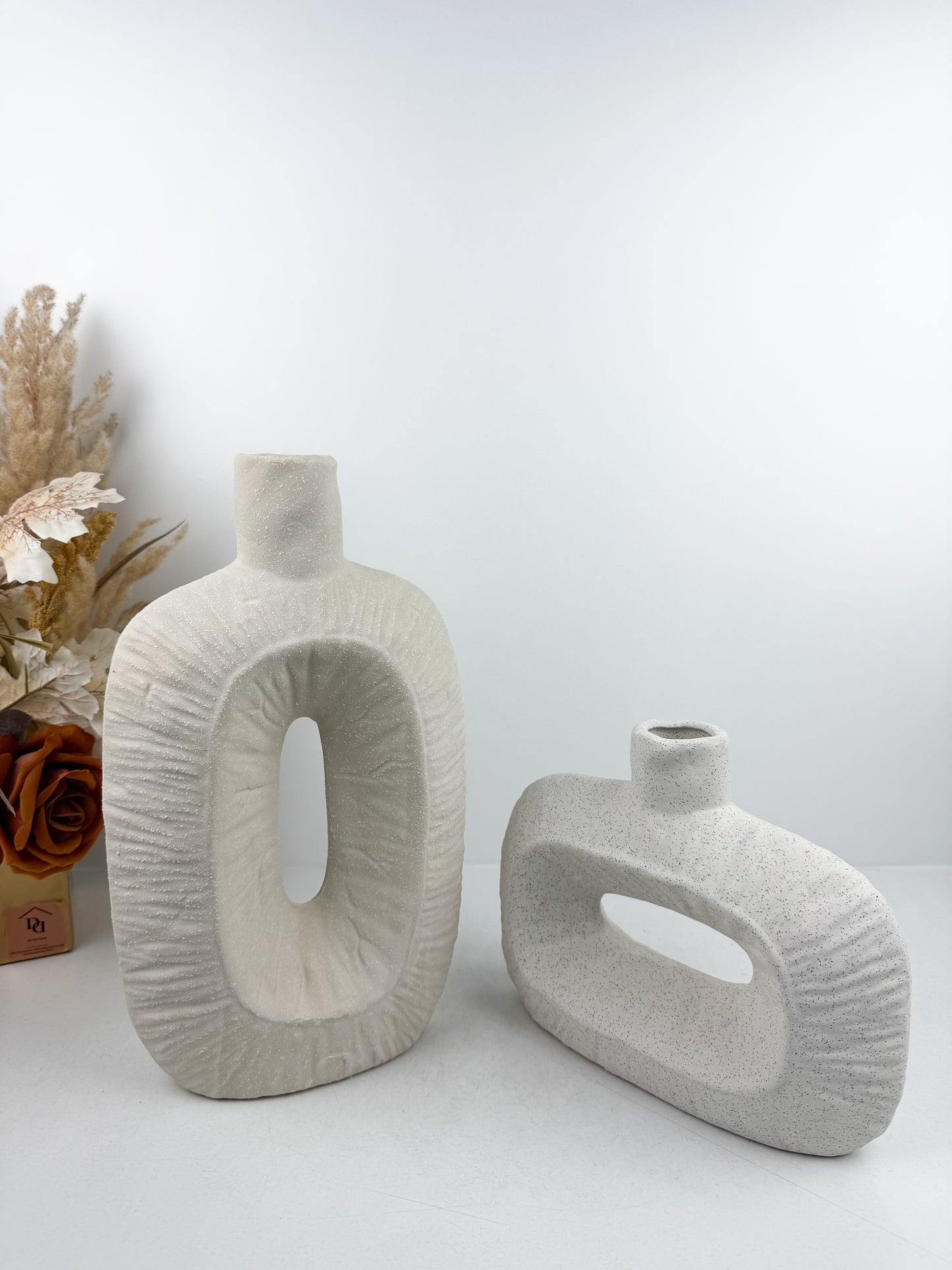 Duo vase décoratif  en pierre beige
