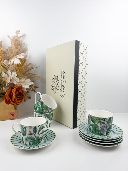 Service de six tasses et six sous-tasses à café au lait en porcelaine fine, alliant élégance et modernité
