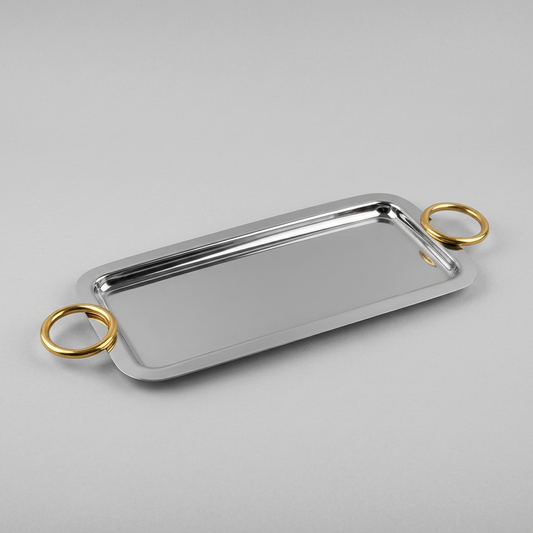 Plateau rectangulaire de prestige en métal finition brillante