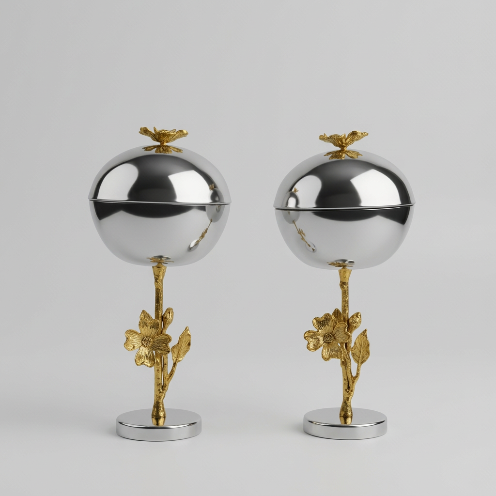 Duo d'encensoirs en métal argenté aux finitions florales