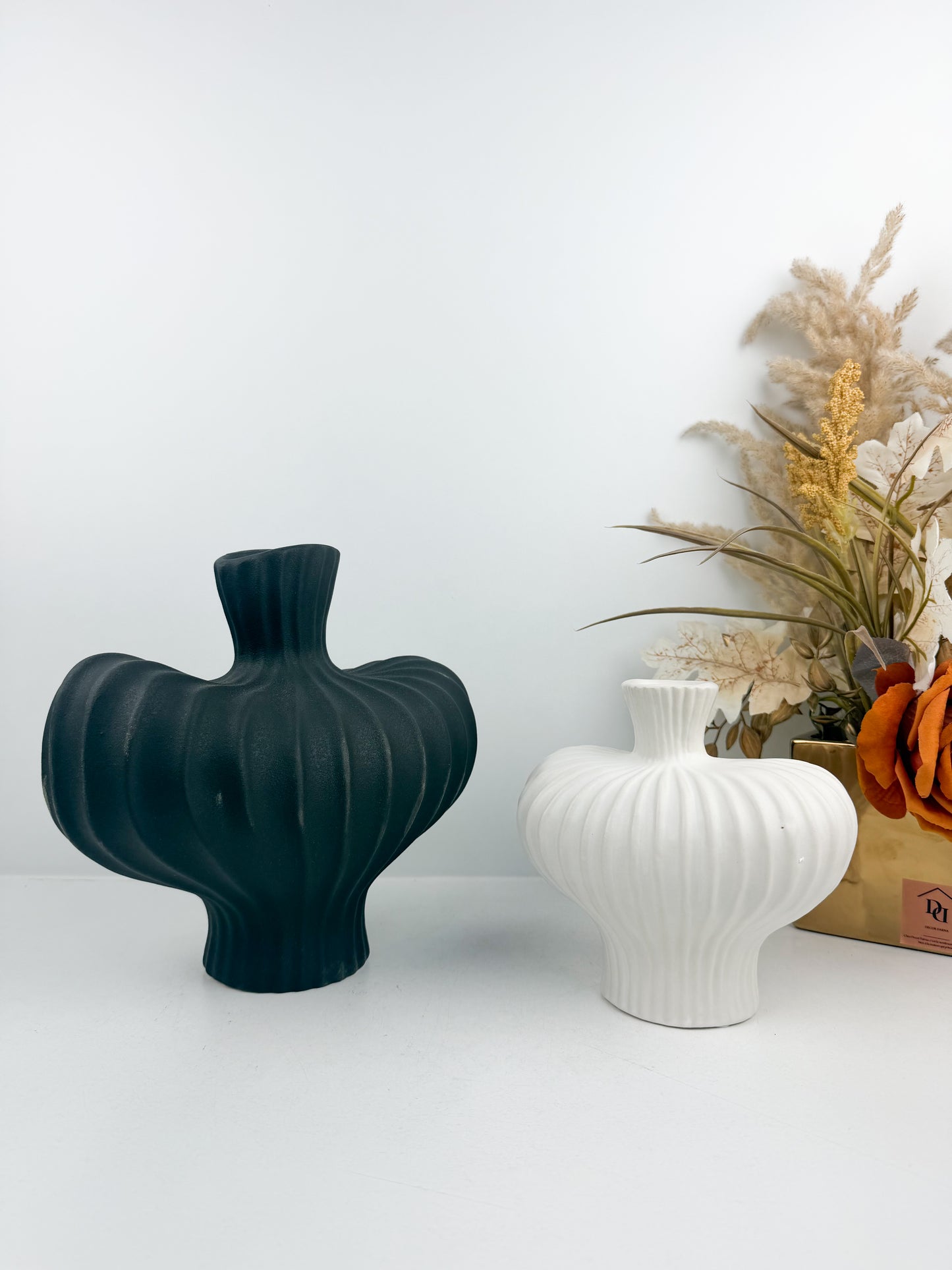 Duo vases décoratifs en céramiques de haute qualité Noir/Blanc