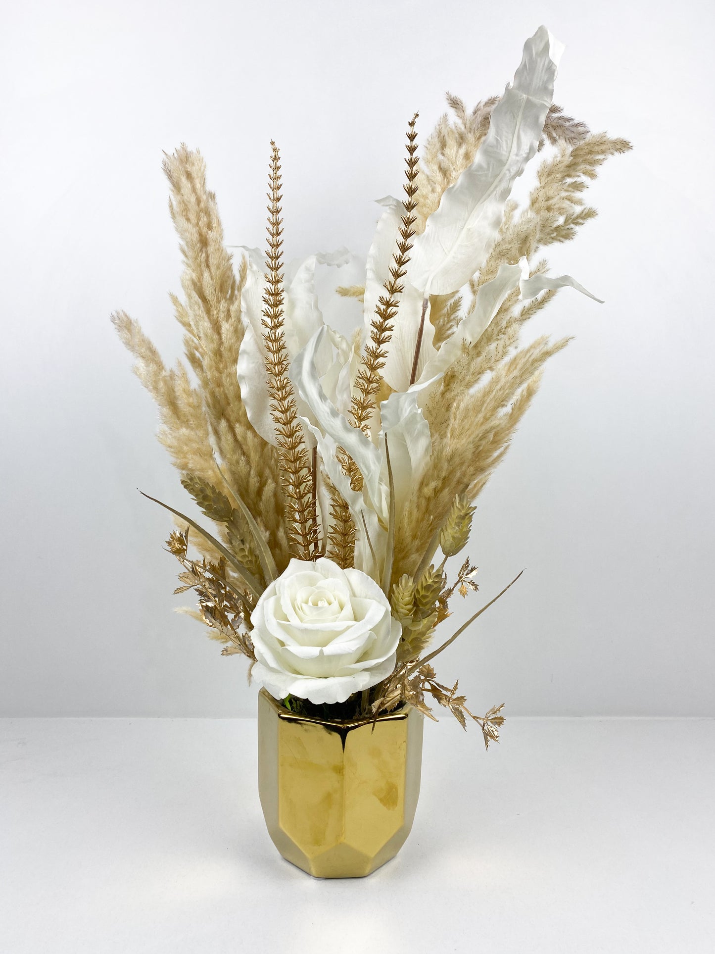 Fleurs Séchées–Vase avec fleurs séchées blanc