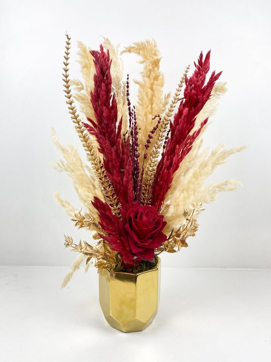 Fleurs Séchées–Vase avec fleurs séchées rouge