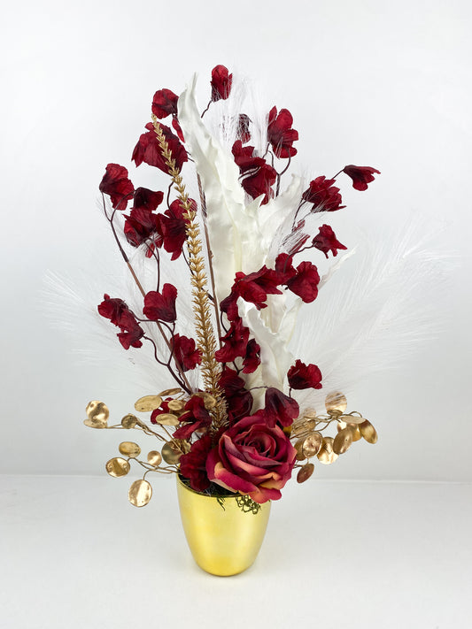 Fleurs Séchées–Vase avec fleurs séchées rouge