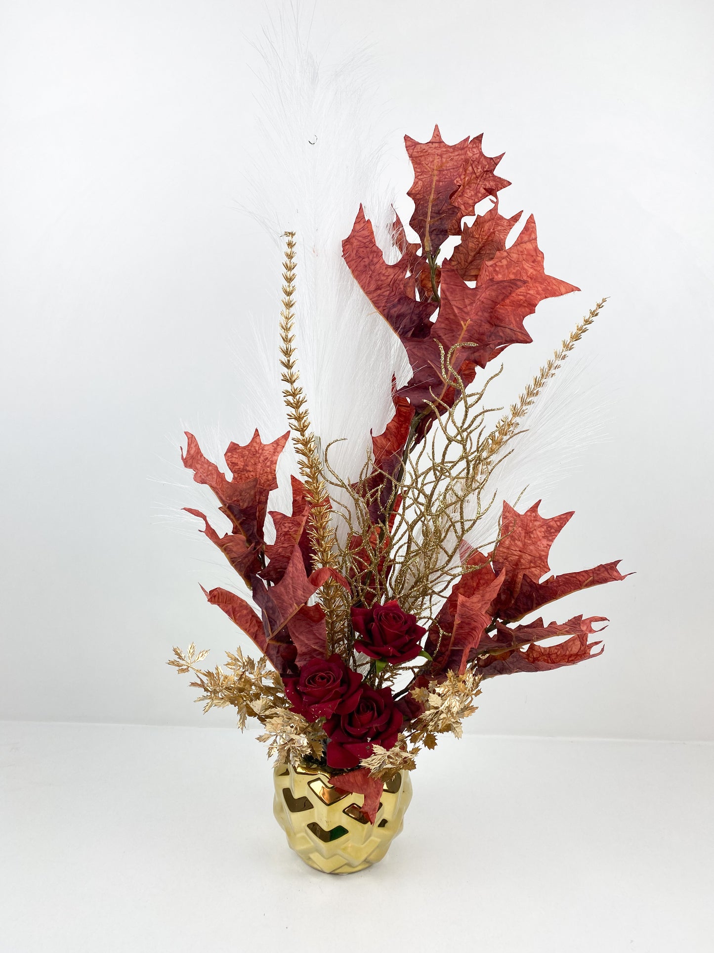 Fleurs Séchées–Vase avec fleurs séchées rouge