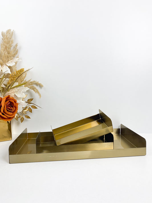 Plateau rectangulaire de service en métal or bronze