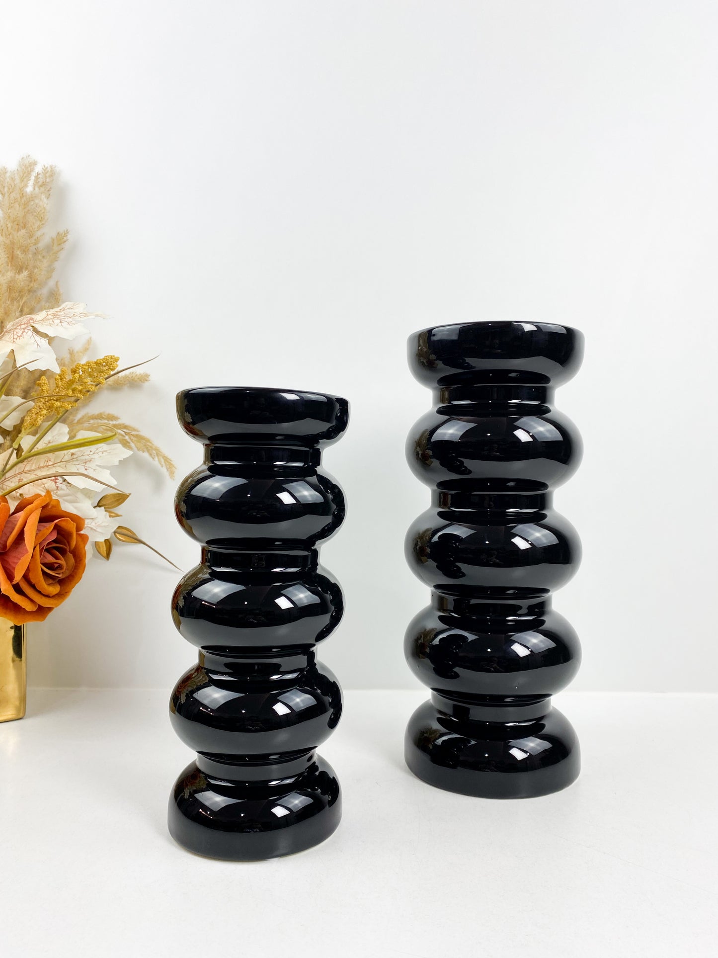 Duo vase émaillée noir