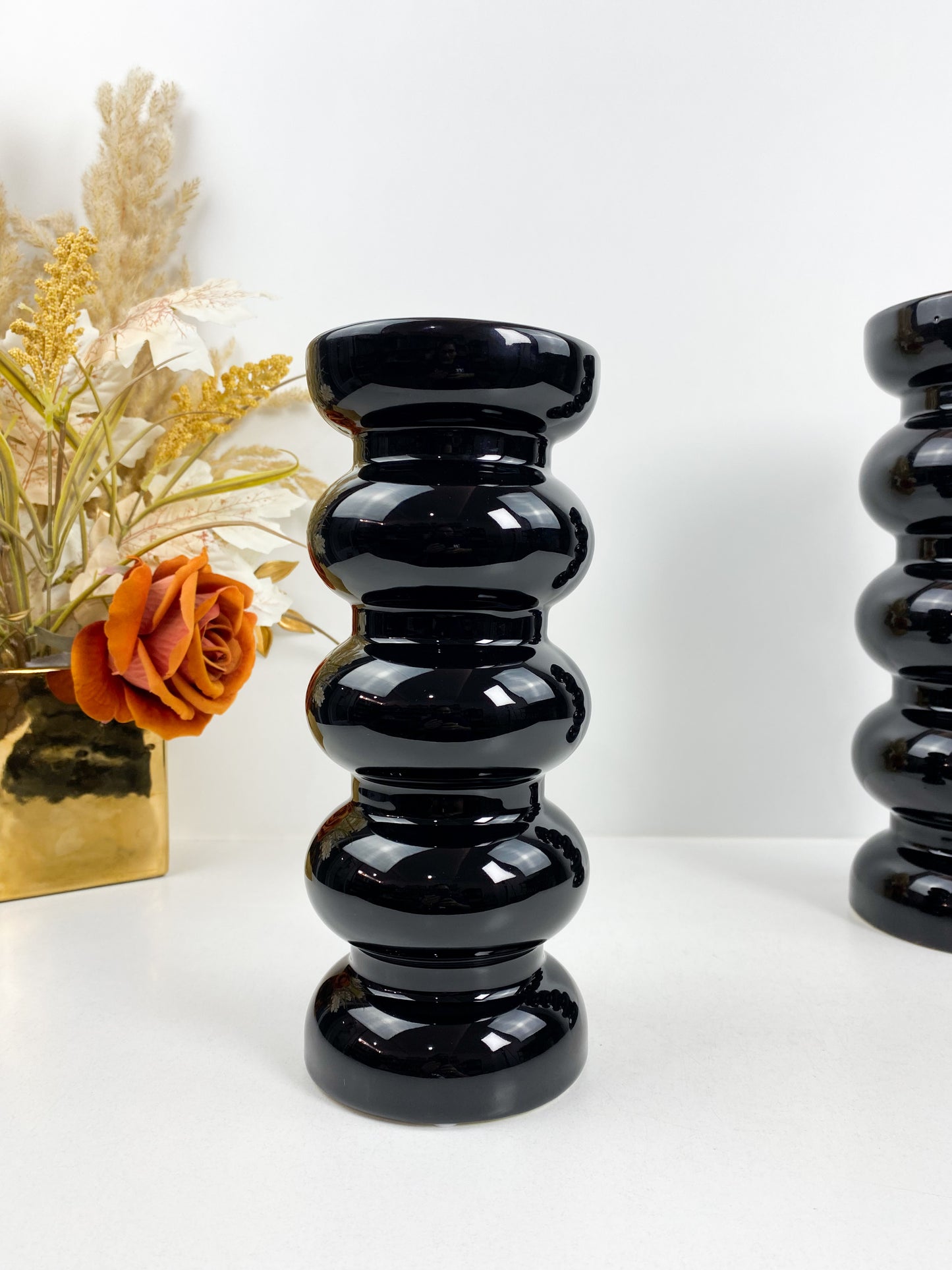 Duo vase émaillée noir