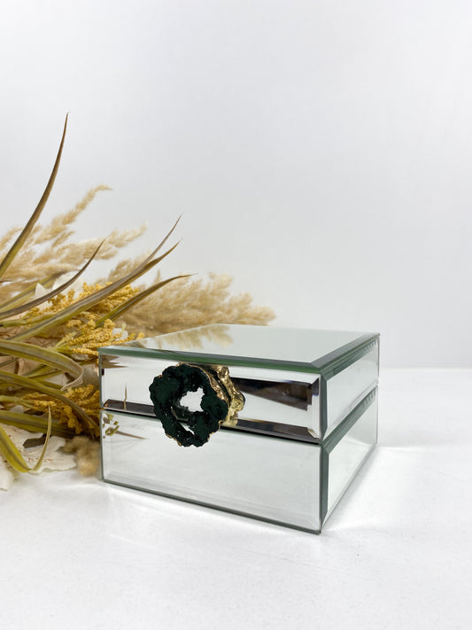 Boite décorative miroir avec pierre de quartz vert