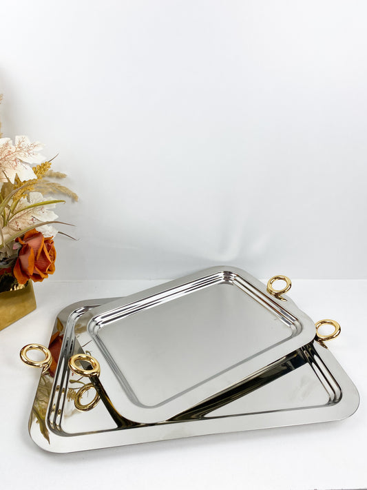 Plateau à thé en inox de forme rectangulaire de main doré