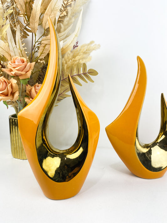 Vase décorative en céramique orange moderne avec bordure doré