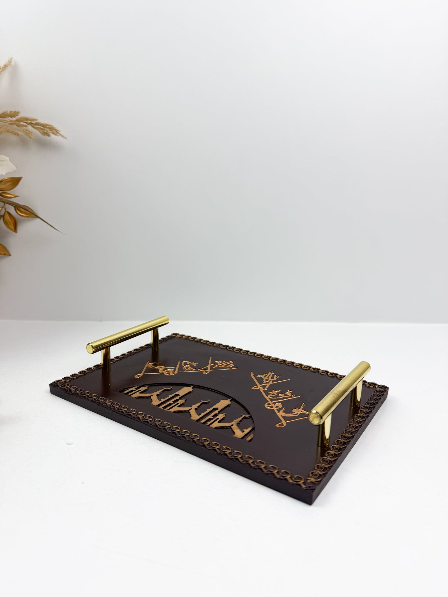 Brûleur d'encens noir/ marron avec motif dorée