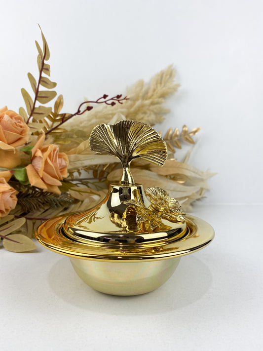 Présentoirs-Sucrier De Luxe De Style Vintage avec Couvercle en Métal doré