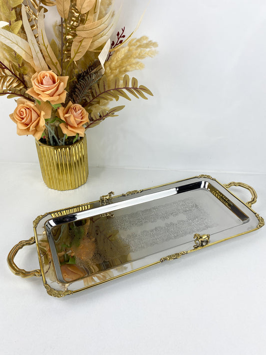 Plateaux-Plateaux rectangulaire en inox argenté