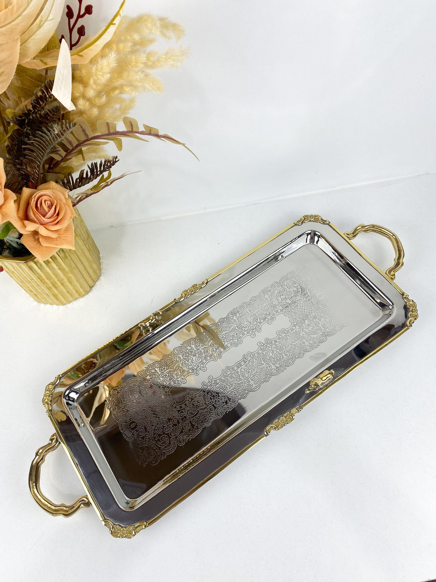 Plateaux-Plateaux rectangulaire en inox argenté