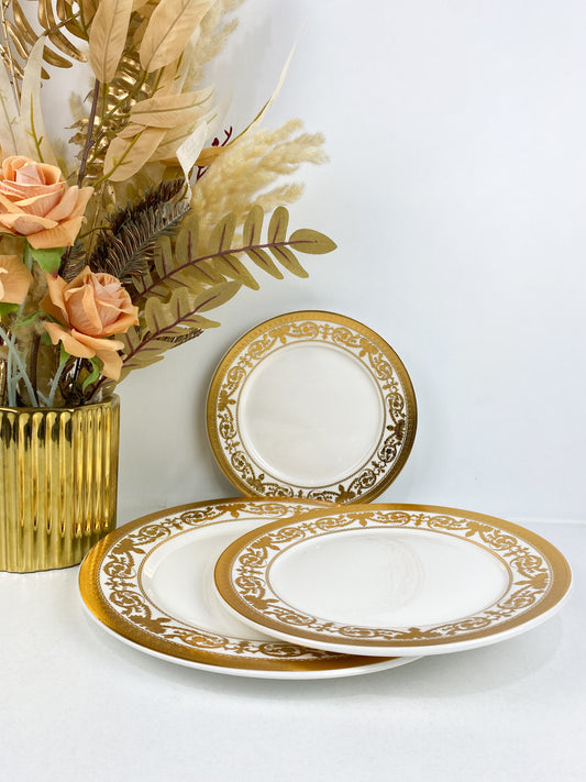 Présentoirs–Service de table de luxe dorée en porcelaine Royal 36 pièces pour 12 personnes