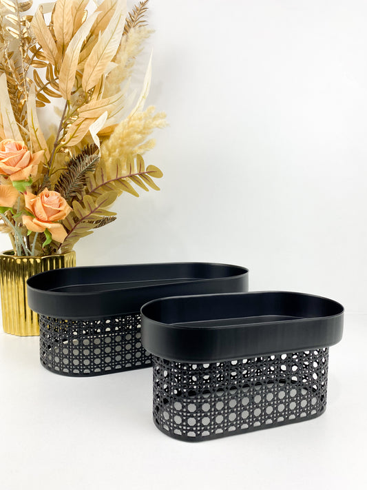 Présentoirs- duo plat de présentation de forme ovale noir