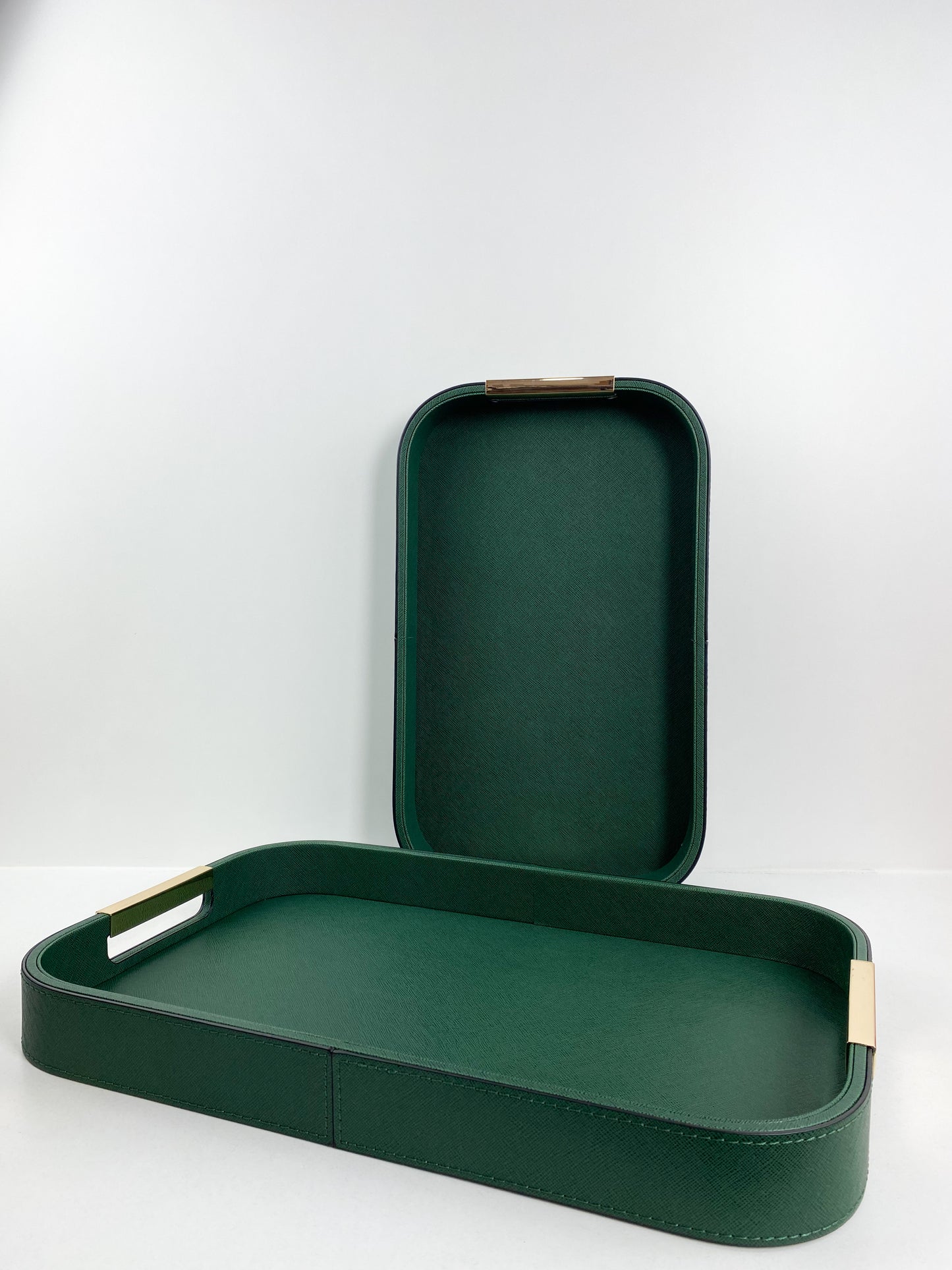 Plateau de service en cuir  avec poignées doré-Vert