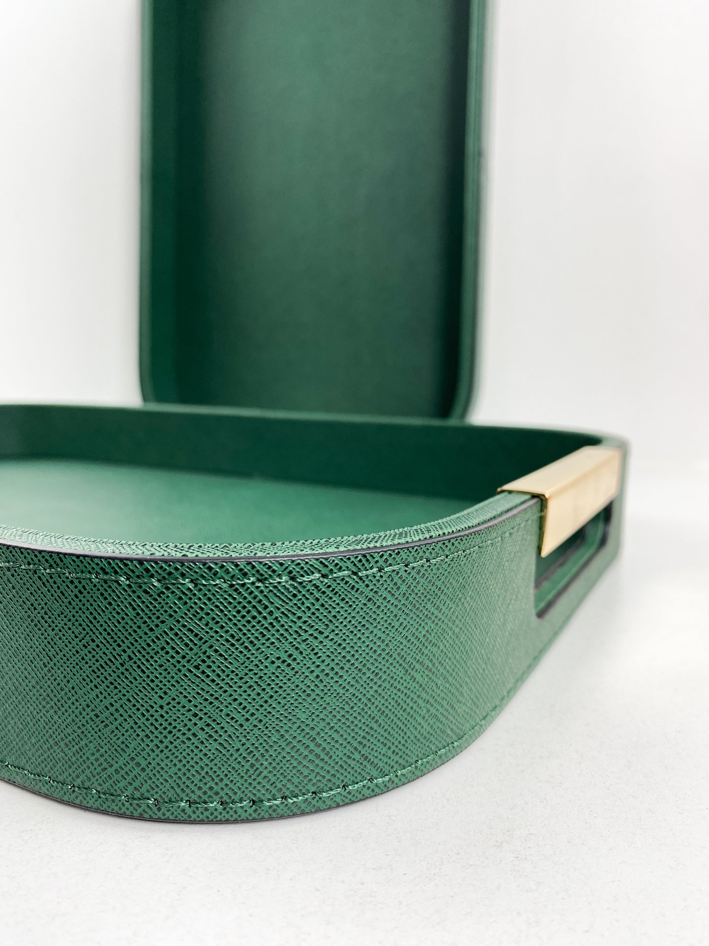 Plateau de service en cuir  avec poignées doré-Vert