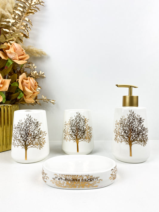 Ustensiles–Ensemble d'accessoires de salle de bain avec motif d'arbre