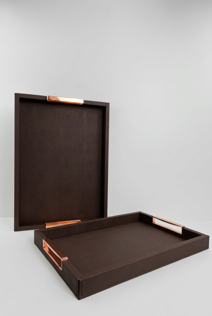 Duo Plateau de service élégant décoration simili cuir en bordeaux
