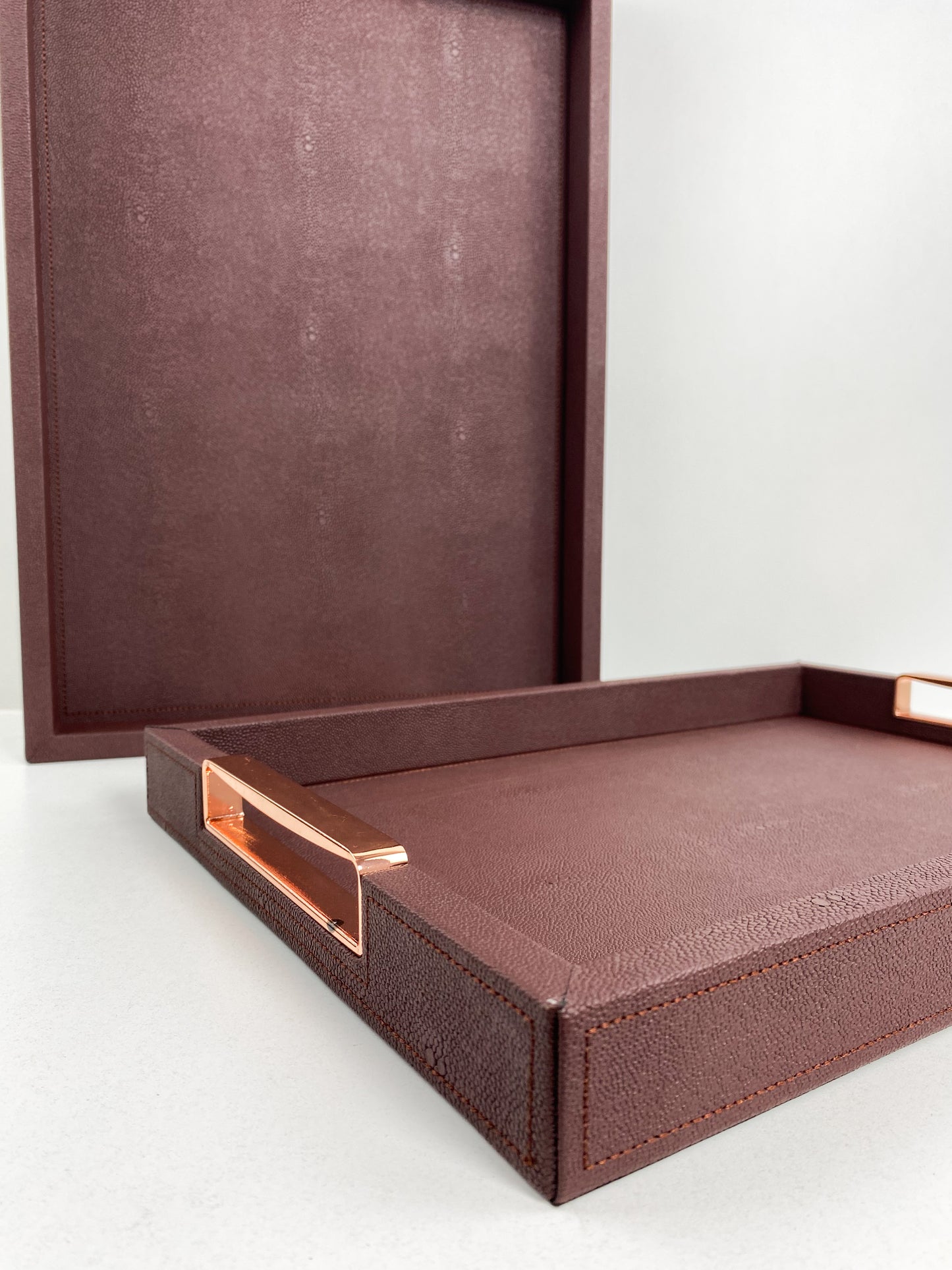 Duo Plateau de service élégant décoration simili cuir en bordeaux
