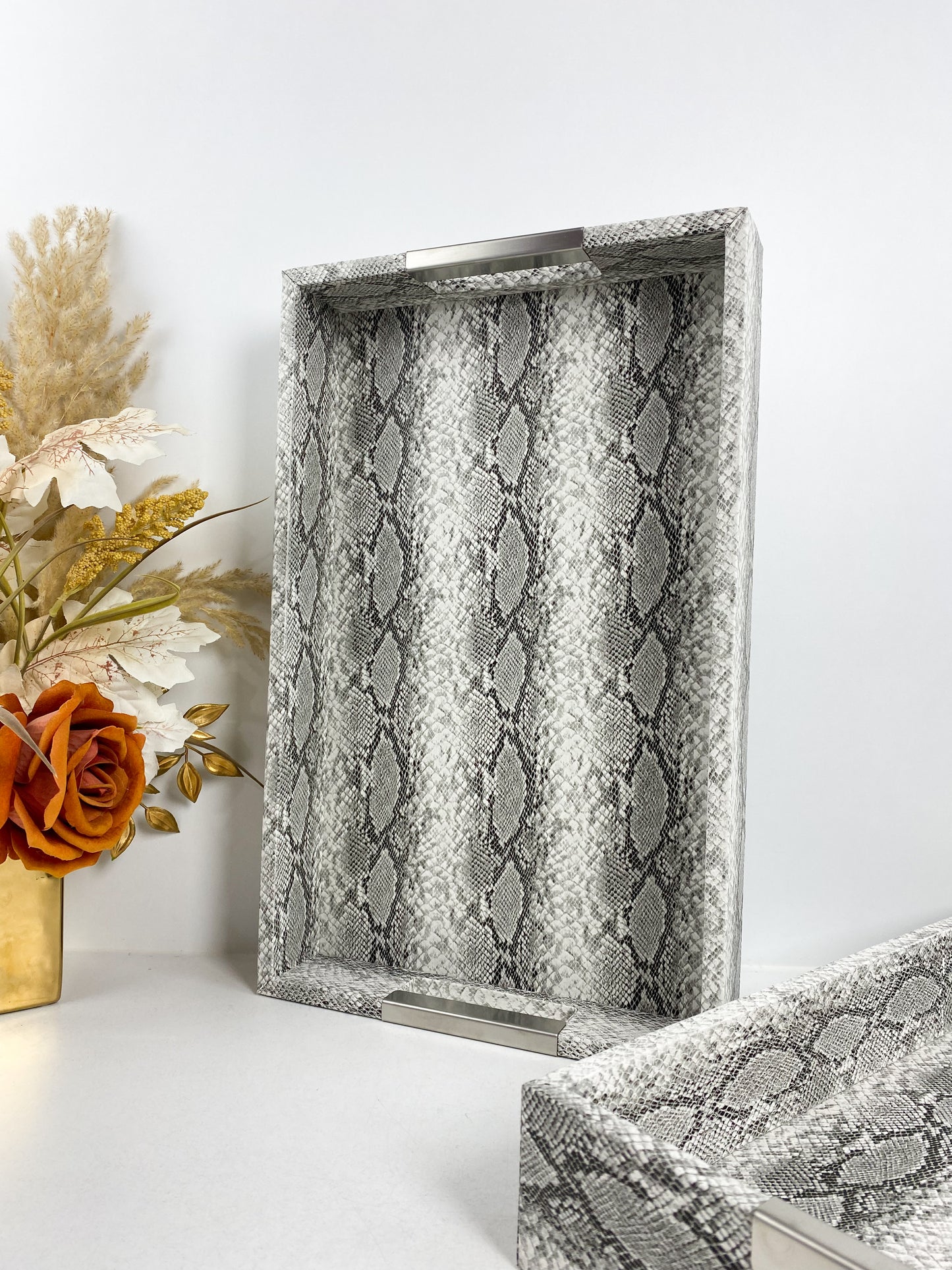 Duo Plateau en cuir grainé peau de serpent - Ensemble de deux pièces