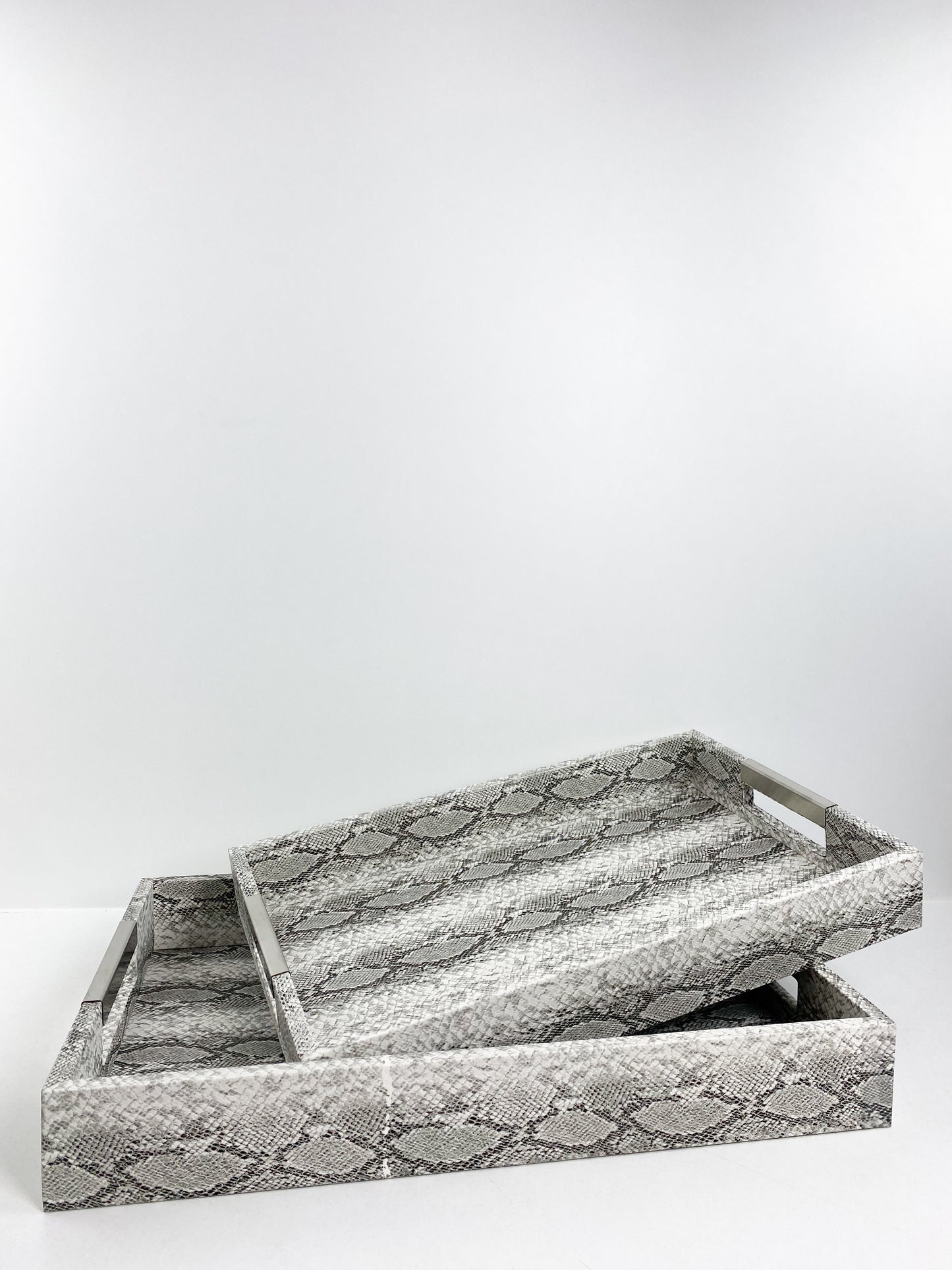 Duo Plateau en cuir grainé peau de serpent - Ensemble de deux pièces