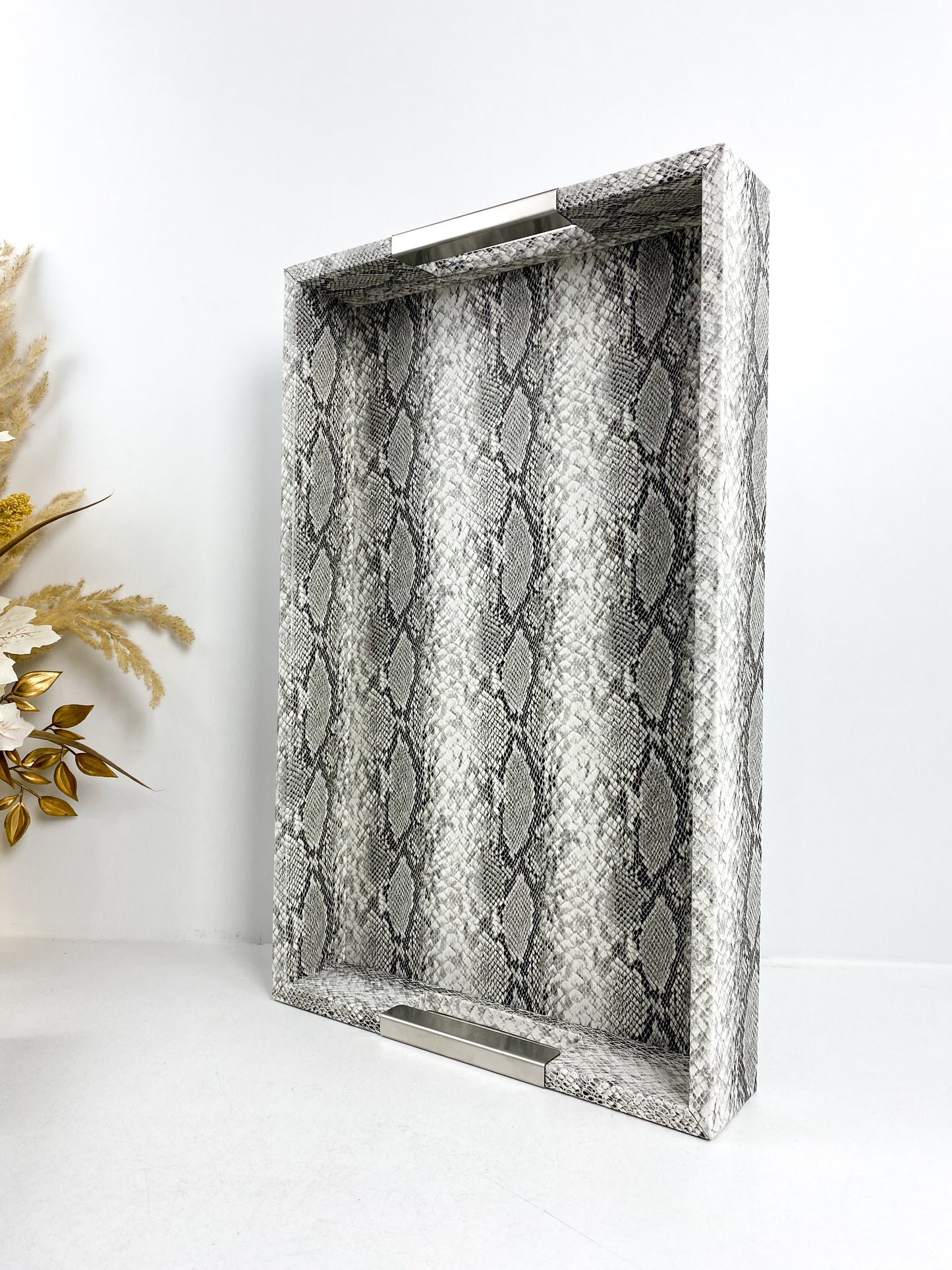 Duo Plateau en cuir grainé peau de serpent - Ensemble de deux pièces