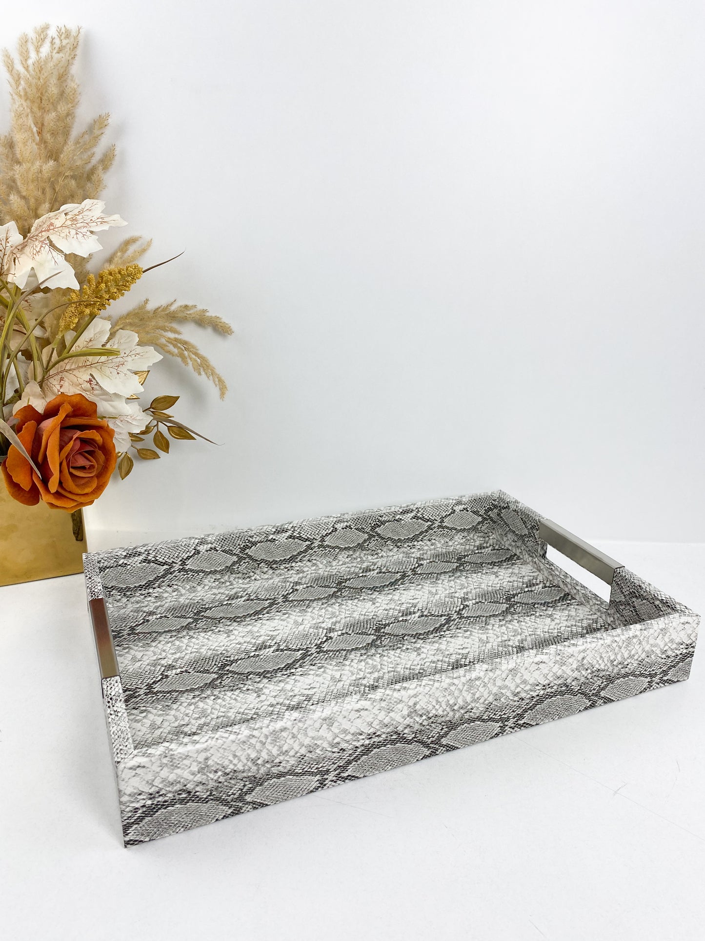 Duo Plateau en cuir grainé peau de serpent - Ensemble de deux pièces