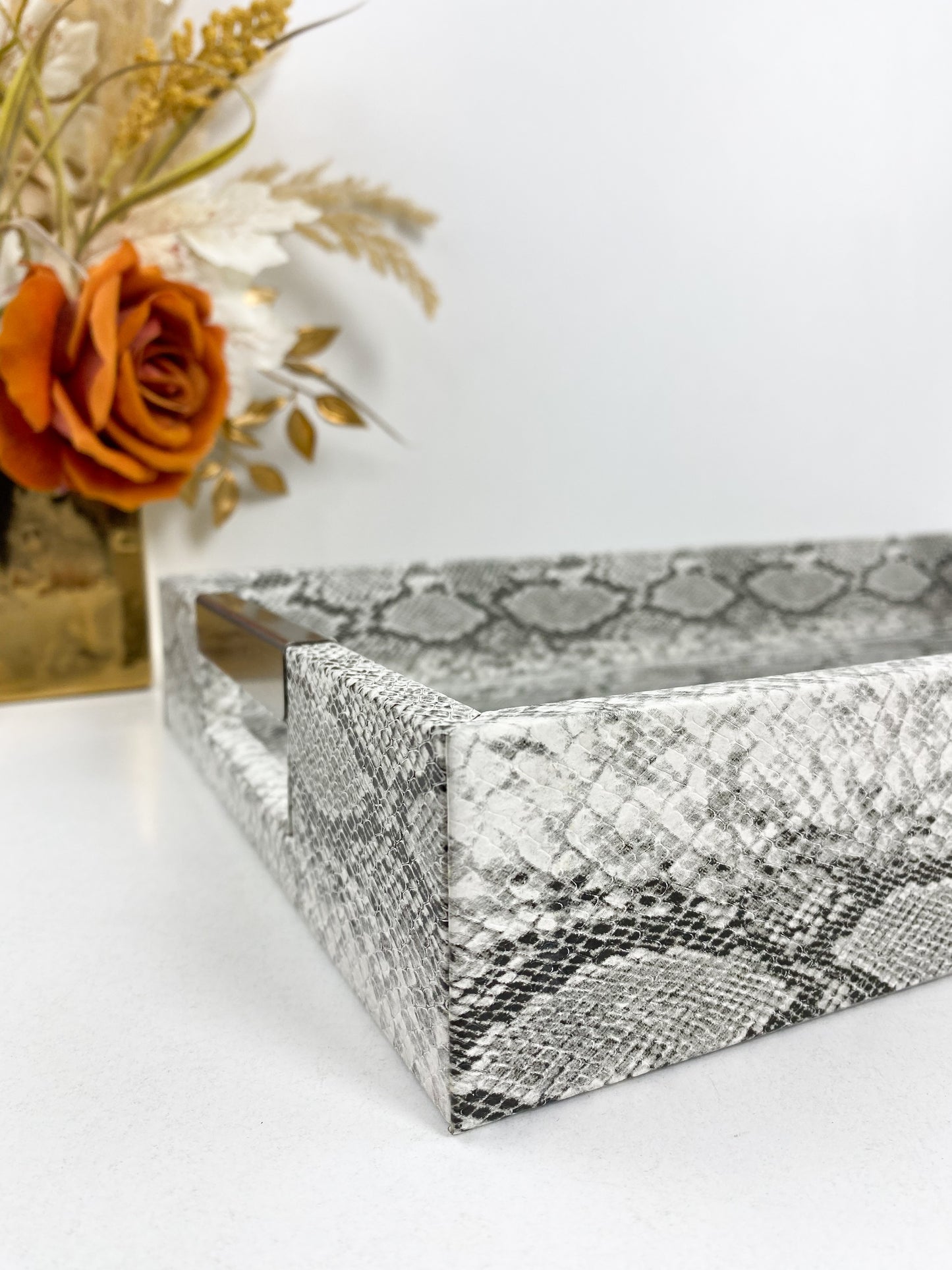 Duo Plateau en cuir grainé peau de serpent - Ensemble de deux pièces